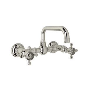 DISCONTINUED-Acqui Wall Mount Bridge Bathroom Faucet - Polished Nickel with Crystal Cross Handle | Model Number: A1423XCPN-2 - Product Knockout