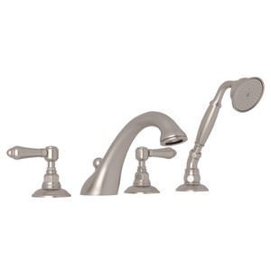 Viaggio 4-Hole Deck Mount C-Spout Tub Filler with Handshower - Satin Nickel with Metal Lever Handle | Model Number: A1464LMSTN - Product Knockout