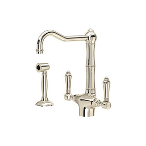 Acqui Single Hole Column Spout Kitchen Faucet with Sidespray - Polished Nickel with Metal Lever Handle | Model Number: A1679LMWSPN-2 - Product Knockout