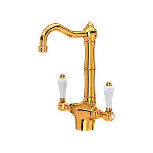 Acqui Single Hole Column Spout Bar/ Food Prep Faucet - Italian Brass with White Porcelain Lever Handle | Model Number: A1680LPIB-2 - Product Knockout