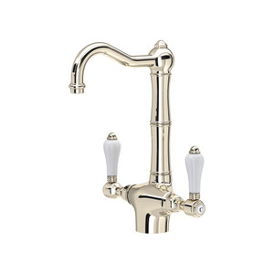 Acqui Single Hole Column Spout Bar/ Food Prep Faucet - Polished Nickel with White Porcelain Lever Handle | Model Number: A1680LPPN-2 - Product Knockout