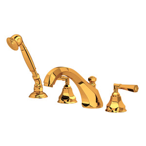 Palladian 4-Hole Deck Mount Tub Filler with Handshower - Italian Brass with Metal Lever Handle | Model Number: A1904LMIB - Product Knockout