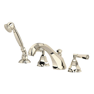 Palladian 4-Hole Deck Mount Tub Filler with Handshower - Polished Nickel with Metal Lever Handle | Model Number: A1904LMPN - Product Knockout