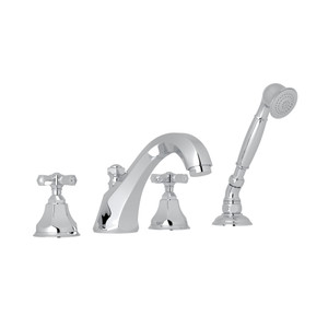 DISCONTINUED-Palladian 4-Hole Deck Mount Tub Filler with Handshower - Polished Chrome with Cross Handle | Model Number: A1904XMAPC - Product Knockout