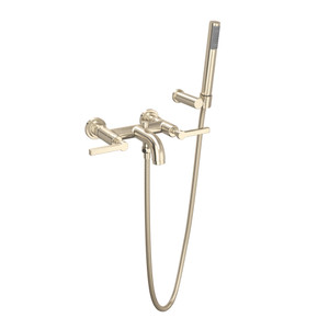 Lombardia Wall Mount Exposed Tub Set with Handshower - Satin Nickel with Metal Lever Handle | Model Number: A2202LMSTN - Product Knockout