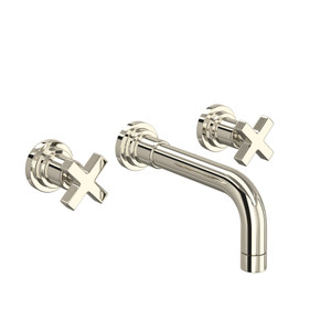 Lombardia Wall Mount Widespread Bathroom Faucet - Polished Nickel with Cross Handle | Model Number: A2207XMPNTO-2 - Product Knockout