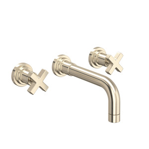 Lombardia Wall Mount Widespread Bathroom Faucet - Satin Nickel with Cross Handle | Model Number: A2207XMSTNTO-2 - Product Knockout