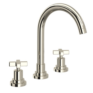 Lombardia C-Spout Widespread Bathroom Faucet - Polished Nickel with Cross Handle | Model Number: A2208XMPN-2 - Product Knockout