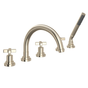 Lombardia® 5-Hole Deck Mount Tub Filler With C-Spout - Satin Nickel | Model Number: A2214XMSTN