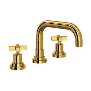 Lombardia U-Spout Widespread Bathroom Faucet - Unlacquered Brass with Cross Handle | Model Number: A2218XMULB-2 - Product Knockout