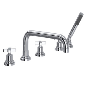 Lombardia 5-Hole Deck Mount Tub Filler with U-Spout - Polished Chrome with Cross Handle | Model Number: A2224XMAPC - Product Knockout