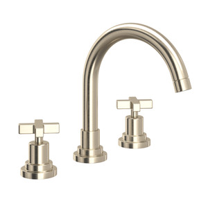Lombardia C-Spout Widespread Bathroom Faucet - Satin Nickel with Cross Handle | Model Number: A2228XMSTN-2 - Product Knockout