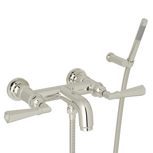 San Giovanni Wall Mount Exposed Tub Filler with Handshower - Polished Nickel with Metal Lever Handle | Model Number: A2302LMPN - Product Knockout