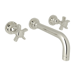 San Giovanni Wall Mount Widespread Bathroom Faucet - Polished Nickel with Five Spoke Cross Handle | Model Number: A2307XPNTO-2 - Product Knockout