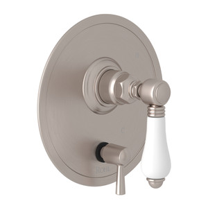 Pressure Balance Trim with Diverter - Satin Nickel with White Porcelain Lever Handle | Model Number: A2410NLPSTN - Product Knockout
