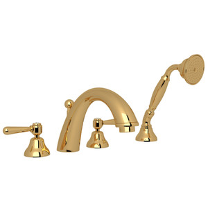 Verona 4-Hole Deck Mount C-Spout Tub Filler with Handshower - Italian Brass with Metal Lever Handle | Model Number: A2764LMIB - Product Knockout