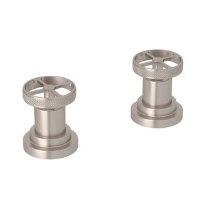 DISCONTINUED-Campo Set of Hot and Cold 1/2 Inch Sidevalves - Satin Nickel with Industrial Metal Wheel Handle | Model Number: A3311IWSTN - Product Knockout