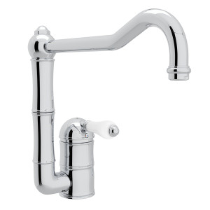DISCONTINUED-Acqui Single Hole Column Spout Kitchen Faucet with Extended Spout - Polished Chrome with White Porcelain Lever Handle | Model Number: A3608/11LPAPC-2 - Product Knockout