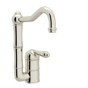 DISCONTINUED-Acqui Single Hole Column Spout Bar and Food Prep Faucet - Polished Nickel with Metal Lever Handle | Model Number: A3608/6.5LMPN-2 - Product Knockout