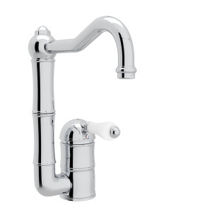 DISCONTINUED-Acqui Single Hole Column Spout Bar and Food Prep Faucet - Polished Chrome with White Porcelain Lever Handle | Model Number: A3608/6.5LPAPC-2 - Product Knockout