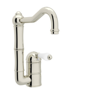 DISCONTINUED-Acqui Single Hole Column Spout Bar and Food Prep Faucet - Polished Nickel with White Porcelain Lever Handle | Model Number: A3608/6.5LPPN-2 - Product Knockout