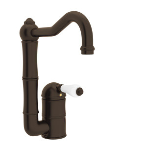 DISCONTINUED-Acqui Single Hole Column Spout Bar and Food Prep Faucet - Tuscan Brass with White Porcelain Lever Handle | Model Number: A3608/6.5LPTCB-2 - Product Knockout