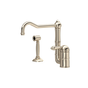 Acqui Single Hole Column Spout Kitchen Faucet with Sidespray - Satin Nickel with Metal Lever Handle | Model Number: A3608LMWSSTN-2 - Product Knockout