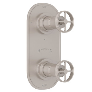 Campo 1/2 Inch Thermostatic and Diverter Control Trim - Satin Nickel with Industrial Metal Wheel Handle | Model Number: A4464IWSTN - Product Knockout