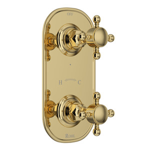 1/2 Inch Thermostatic and Diverter Control Trim - Unlacquered Brass with Cross Handle | Model Number: A4964XMULB - Product Knockout