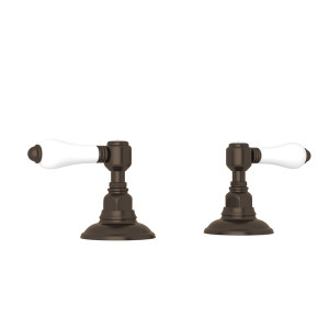 DISCONTINUED-Set of Hot and Cold 3/4 Inch Sidevalves - Tuscan Brass with White Porcelain Lever Handle | Model Number: A7422LPTCB - Product Knockout