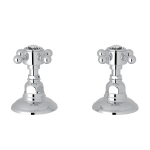 DISCONTINUED-Set of Hot and Cold 3/4 Inch Sidevalves - Polished Chrome with Crystal Cross Handle | Model Number: A7422XCAPC - Product Knockout