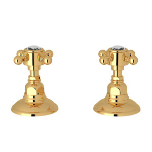 DISCONTINUED-Set of Hot and Cold 3/4 Inch Sidevalves - Italian Brass with Crystal Cross Handle | Model Number: A7422XCIB - Product Knockout