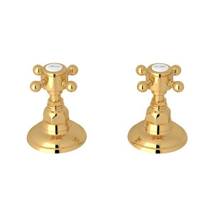 DISCONTINUED-Set of Hot and Cold 3/4 Inch Sidevalves - Italian Brass with Cross Handle | Model Number: A7422XMIB - Product Knockout