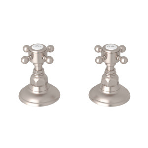 DISCONTINUED-Set of Hot and Cold 3/4 Inch Sidevalves - Satin Nickel with Cross Handle | Model Number: A7422XMSTN - Product Knockout