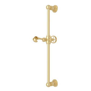 Campo Slide Bar - Satin Unlacquered Brass with Industrial Metal Wheel Handle | Model Number: A8074IWSUB - Product Knockout