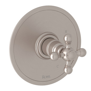 DISCONTINUÉ -Garniture pour valve pression équilibrée sans déviateur Arcana - Nickel satiné avec poignée en croix | Numéro de modèle: AC110X-STN - Produit épuisé