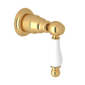 DISCONTINUED-Arcana Trim for Volume Control and Diverter - Italian Brass with Ornate White Porcelain Lever Handle | Model Number: AC195OP-IB/TO - Product Knockout