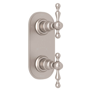 DISCONTINUED-Arcana 1/2 Inch Thermostatic and Diverter Control Trim - Satin Nickel with Ornate Metal Lever Handle | Model Number: AC390L-STN/TO - Product Knockout