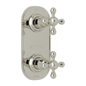 DISCONTINUED-Arcana 1/2 Inch Thermostatic and Diverter Control Trim - Polished Nickel with Cross Handle | Model Number: AC390X-PN/TO - Product Knockout