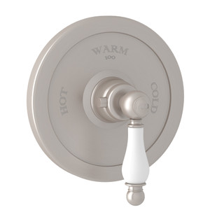 DISCONTINUED-Arcana Thermostatic Trim Plate without Volume Control - Satin Nickel with Ornate White Porcelain Lever Handle | Model Number: AC720OP-STN/TO - Product Knockout