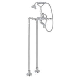 Exposed Floor Mount Tub Filler with Handshower and Floor Pillar Legs or Supply Unions - Polished Chrome with Crystal Metal Lever Handle | Model Number: AKIT1401NLCAPC - Product Knockout