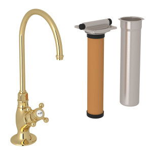 DISCONTINUED-San Julio C-Spout Filter Faucet - Unlacquered Brass with Cross Handle | Model Number: AKIT1635XMULB-2 - Product Knockout
