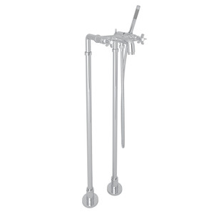 San Giovanni Exposed Floor Mount Tub Filler with Handshower and Floor Pillar Legs or Supply Unions - Polished Chrome with Five Spoke Cross Handle | Model Number: AKIT2302NXAPC - Product Knockout