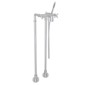 San Giovanni Exposed Floor Mount Tub Filler with Handshower and Floor Pillar Legs or Supply Unions - Polished Chrome with Cross Handle | Model Number: AKIT2302NXMAPC - Product Knockout