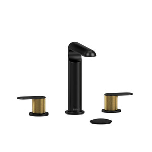 Ciclo Widespread Bathroom Faucet  - Black and Brushed Gold with Knurled Lever Handles | Model Number: CI08KNBKBG - Product Knockout