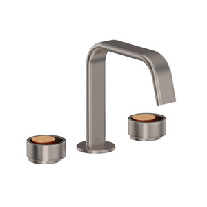 Eclissi Widespread Bathroom Faucet - U-Spout - Satin Nickel with Satin Gold Accent with Circular Handle | Model Number: EC09D3IWSNG - Product Knockout