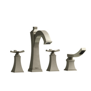Garniture​​​​​​​ de robinet de bain​​​​​​​ sur comptoir 4 trous Eiffel - Nickel brossé avec poignées en croix  | Numéro de modèle: EF12+BN - Produit épuisé