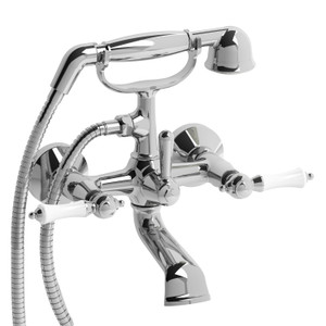 Robinet de bain à deux trous Classic  - Chrome et blanc avec poignées à levier  | Numéro de modèle: GN06LCW - Produit épuisé