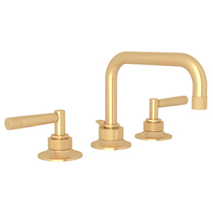DISCONTINUED-Graceline U-Spout Widespread Bathroom Faucet - Satin Brass with Metal Lever Handle | Model Number: MB2009LMSTB-2 - Product Knockout