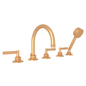 DISCONTINUED-Graceline 5-Hole Deck Mount Tub Filler - Satin Gold with Metal Lever Handle | Model Number: MB2050LMSG - Product Knockout